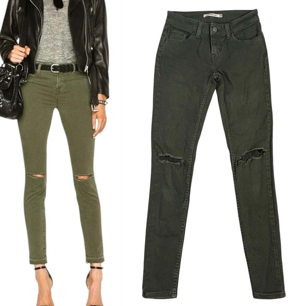 Levi’s 535 Olive Green Destroyed Knee Skinny Jeans